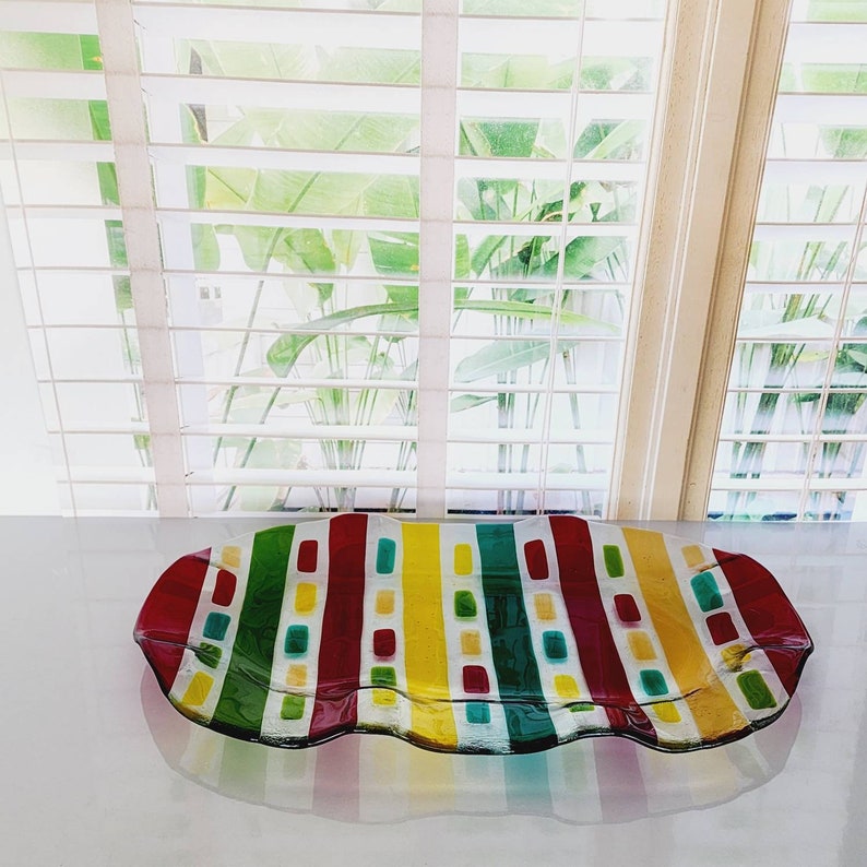 Fused Glass Platter Large Glass Serving Platter Coffee Etsy