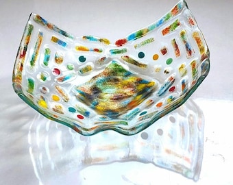 Fused glass art bowl ,Farmhouse decor, Decorative glass bowl ,Fused glass fruit bowl, Coffee table decor, Hostess gift