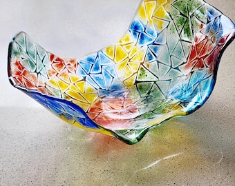 Modern decorative glass art bowl, Colorful Hand made glass gift,  Centerpiece for dining table, Glass fruit bowl,