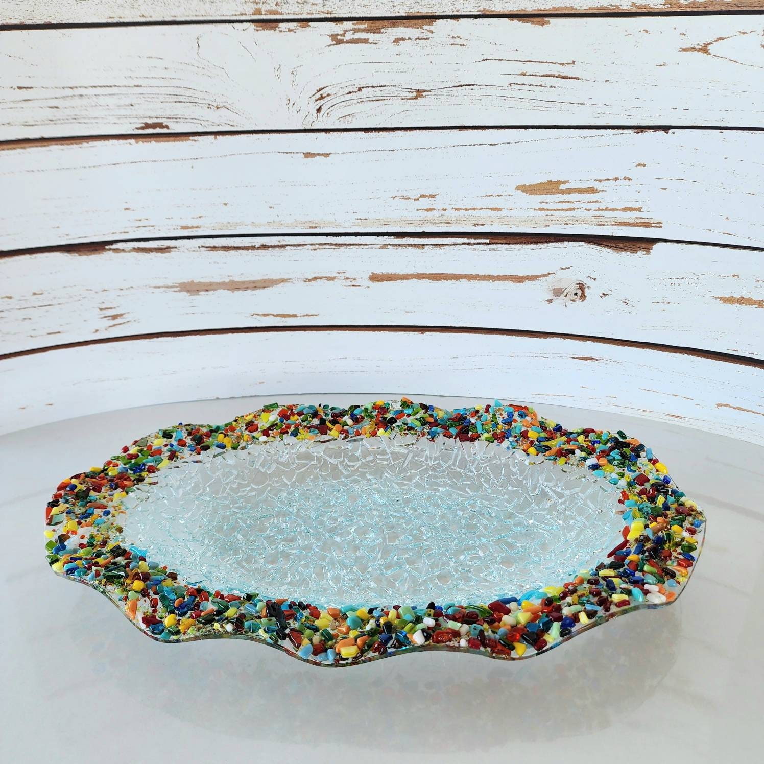 Fused Glass Wavy Bowl, Glass Bowl Table Decor ,fused Glass Art