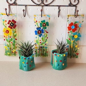 Fused glass floral wall art, Fused glass Suncatcher,  Patio wall art, glass wall decoration, Handmade floral glass gift, Glass home decor,