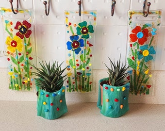 Fused glass floral wall art, Fused glass Suncatcher,  Patio wall art, glass wall decoration, Handmade floral glass gift, Glass home decor,