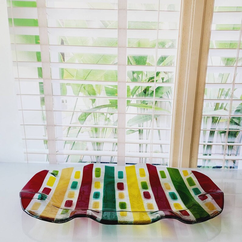 Fused Glass Platter Large Glass Serving Platter Coffee Etsy