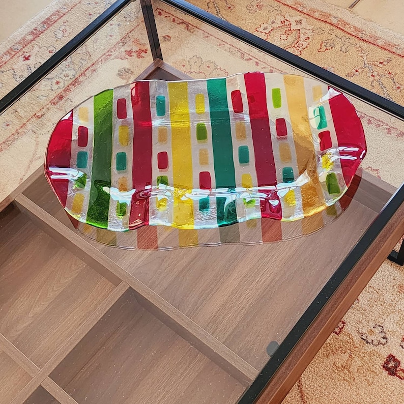 Fused Glass Platter Large Glass Serving Platter Coffee Etsy