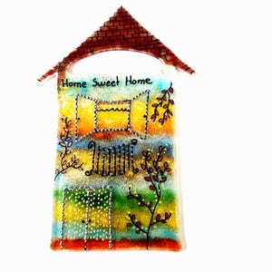 Fused Glass Home Sweet Home Hanging Decoration, New home gift ,Fused Glass Home Sweet Home Sign gift for Home