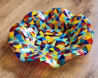 Fused glass rainbow centerpiece | Fused glass table art | Table art glass bowl decor | Fused glass art bowl | Modern art centerpiece .