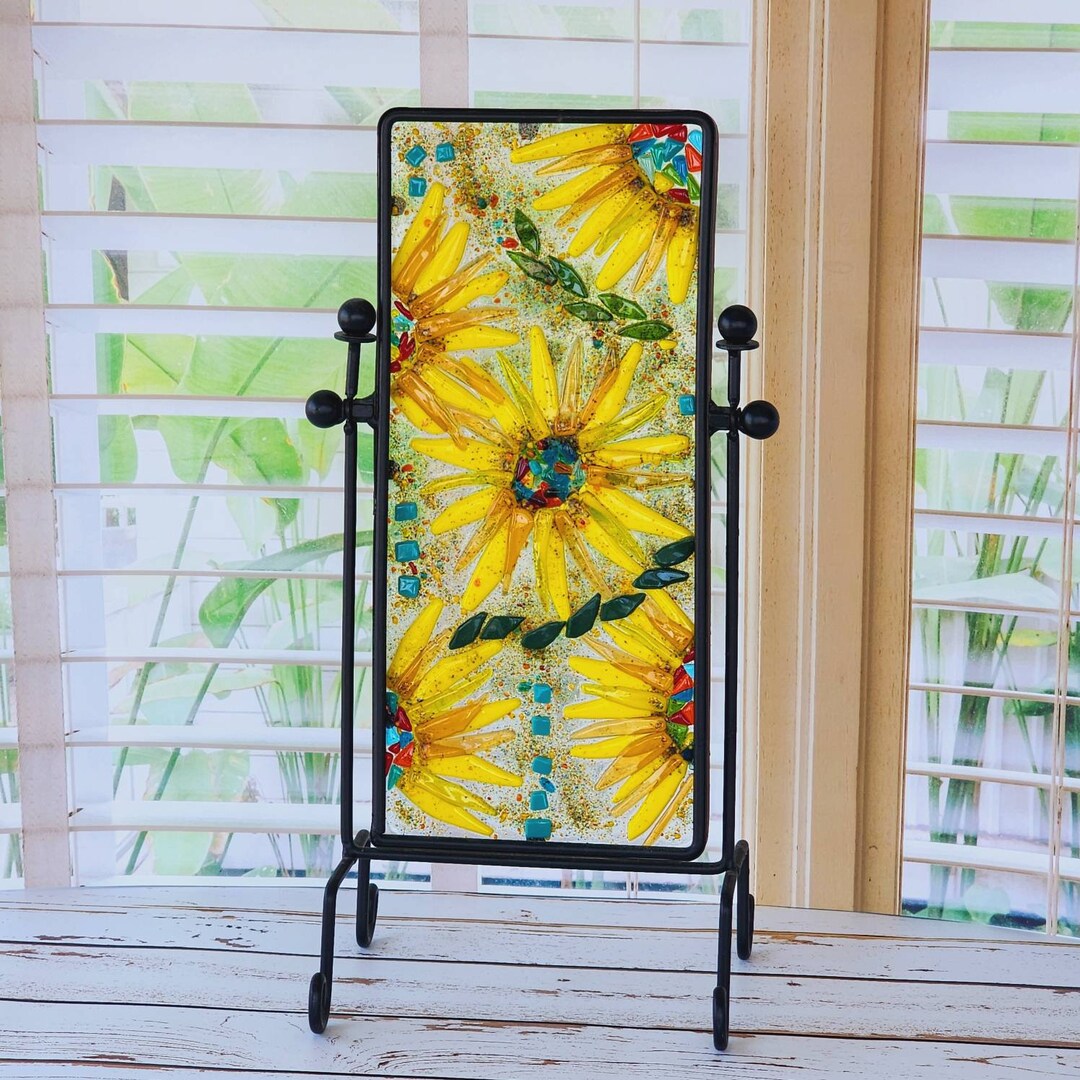 Framed Glass Art Entryway Decor Floral Fused Glass Art on Etsy