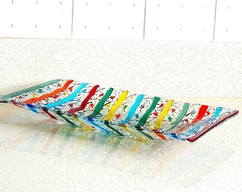 Glass centerpiece for dining table ,Modern art glass bowl ,Handmade decorative glass art ,Wedding glass art gift ,Fused glass platter