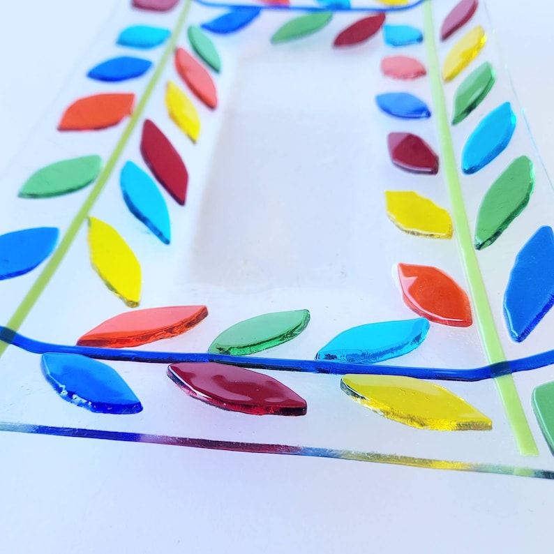 Fused Glass Platter, Fused Glass Clear Bowl, Fused Glass Colorfull and