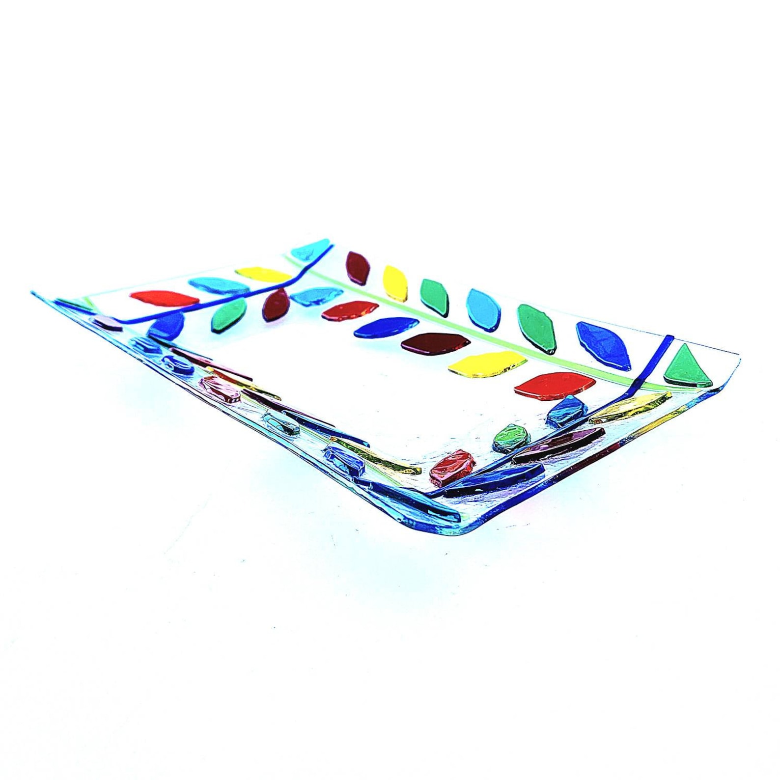 Fused Glass Platter, Fused Glass Clear Bowl, Fused Glass Colorfull and