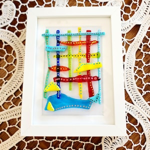 Framed modern abstract glass wall decor, Fused glass wall art, Entryway wall art, Contemporary glass art, Unique home wall decor, Gift idea