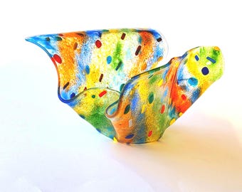 Fused glass art, Decorative bowl, Housewarming Gift, Glass Vase,  Living room art, Gift for her, Modern vase,  Coffee table decor