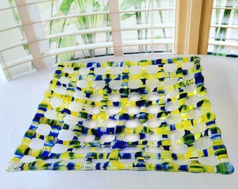 Living room table decor | Fused glass serving tray | Dining table centerpiece| Coffee table centerpiece | Fused glass gift