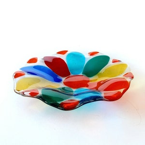 Glass bowl, Flower shape dish, Rainbow small glass bowl, Glass snack dish, Floral colorful bowl, Small gift idea, Trinket bowl, Jewelry bowl