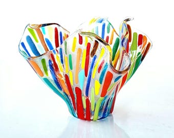 Artistic Decorative Glass Art for Tables,  Centerpiece glass  home Decor, Housewarming Gift,  Handmade Multicolor Fused Glass Vase