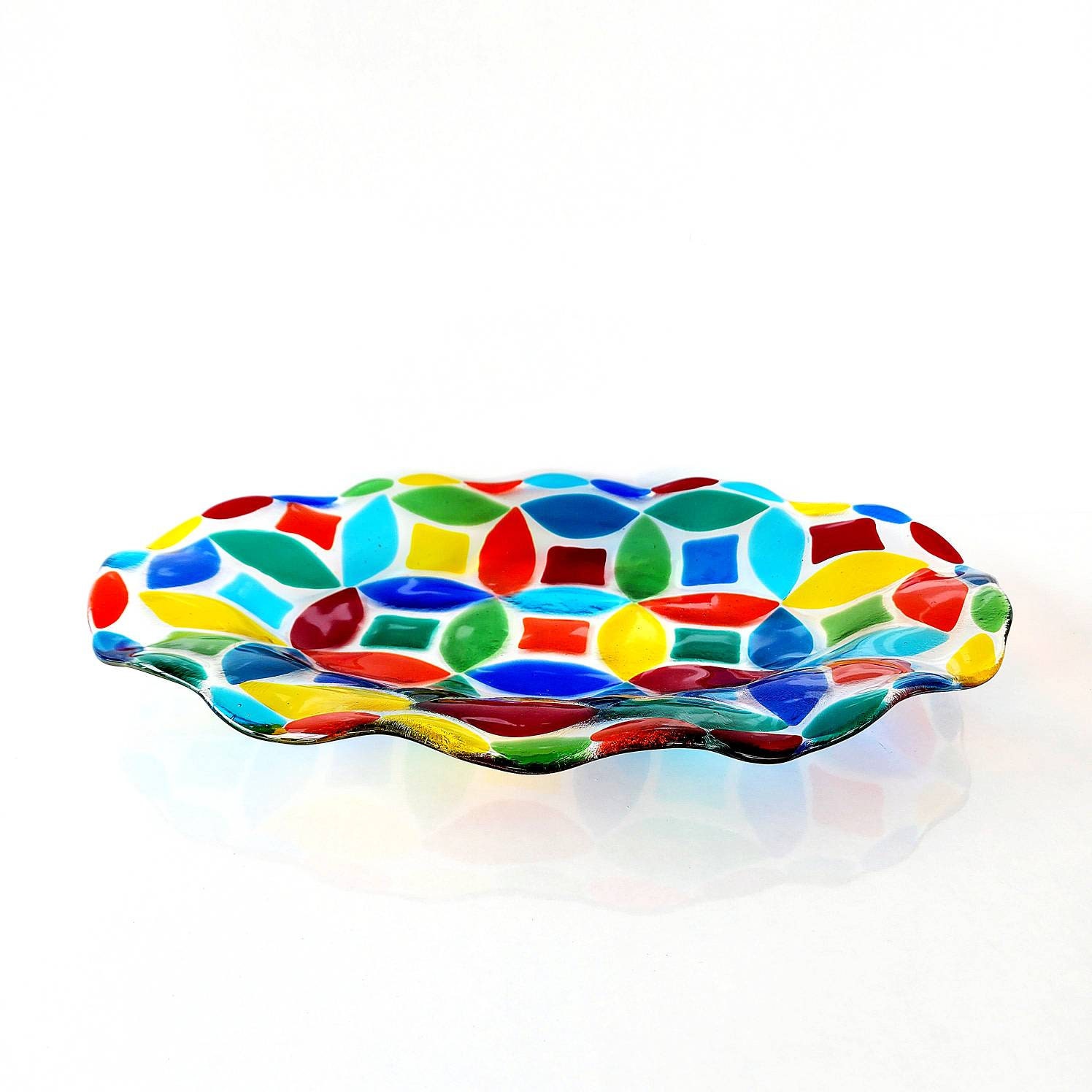 Rainbow Glass Bowl, Glass Centerpiece for Dining Table , Anniversary