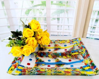 Fused Glass Art Platter, Modern Decorative Tray, (31x25 cm)