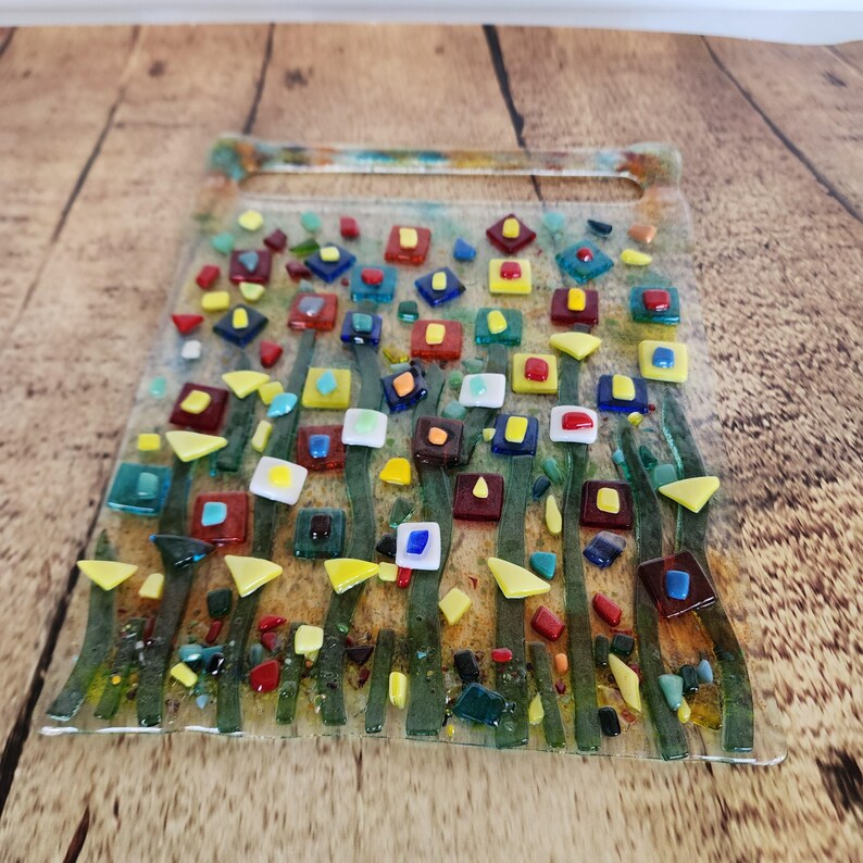 Fused glass Suncatcher Floral wall art, Entryway wall decor, Gift for mom, Housewarming gift, Spring Home wall decor, afbeelding 7