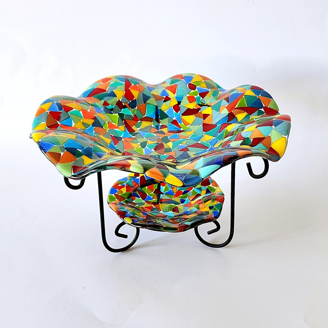 Glass Centerpiece for Dining Table, Rainbow Glass Bowl, Coffee Table