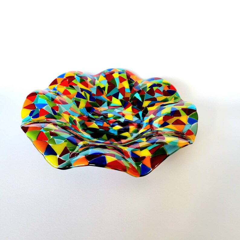 Glass Centerpiece Bowl Fused Glass Art Bowl Rainbow Glass Etsy