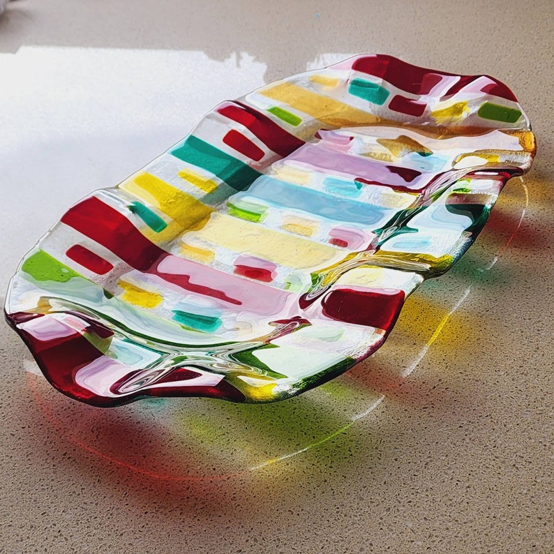 Fused Glass Platter Large Glass Serving Platter Coffee Etsy