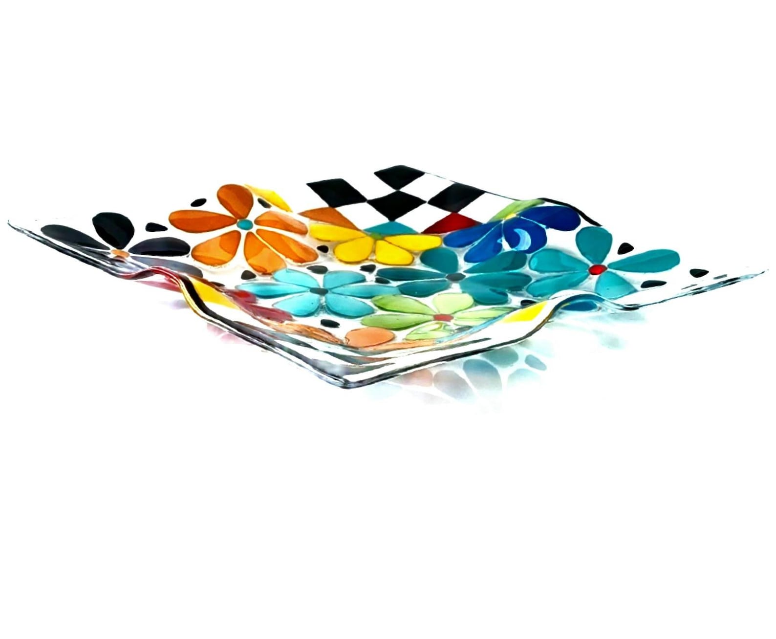 Fused Glass Art Platter, Designed Glass Tray , Dining Table Centerpiece , Decorative Tray
