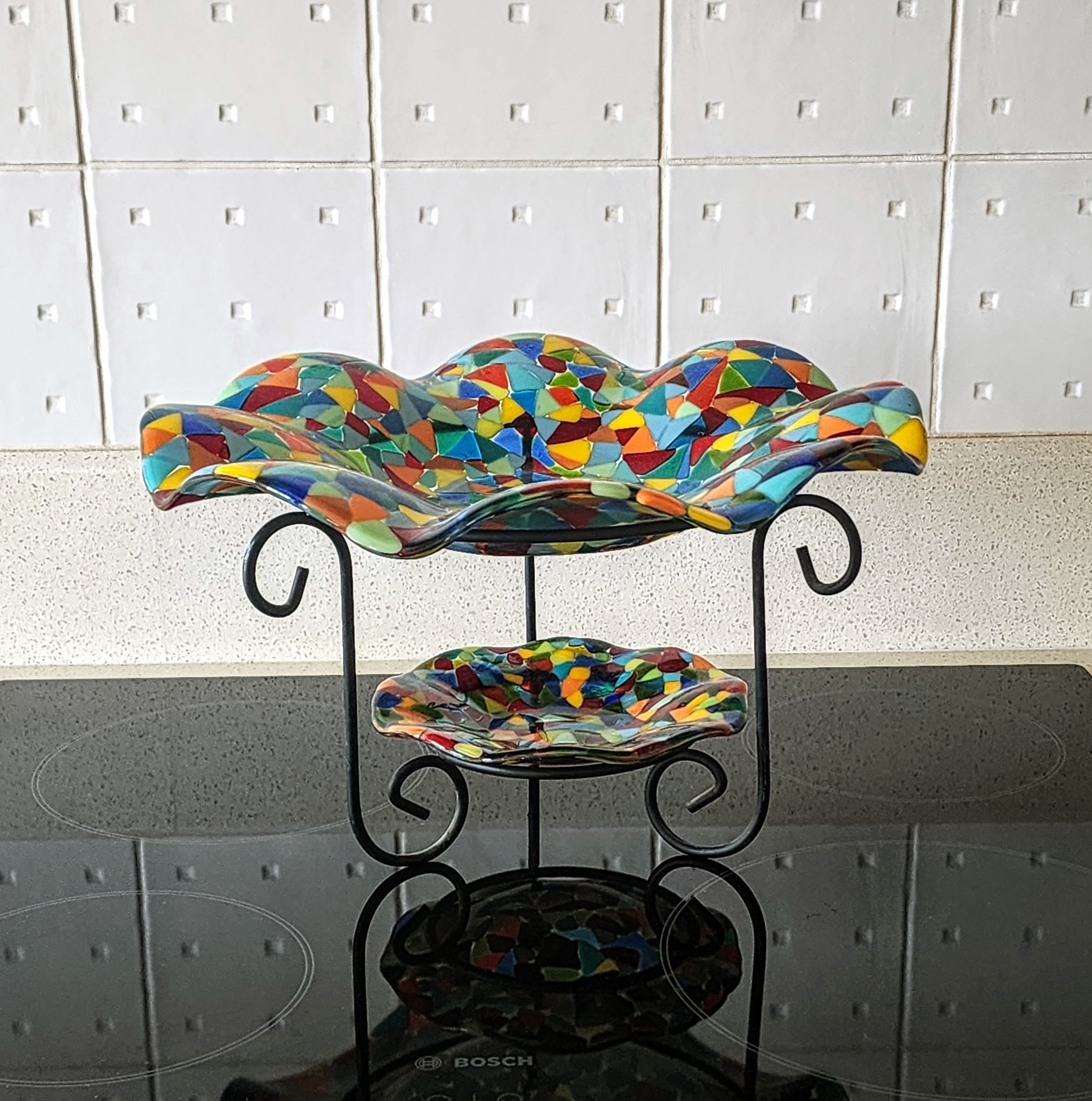 Glass Centerpiece for Dining Table, Rainbow Glass Bowl, Coffee Table