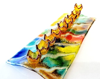 Hanukkah glass Menorah, Jewish gift, made in Israel, Colorful Hanukkah menorah, Bat mitzvah gift, Modern  Menorah, Jewish wedding gift