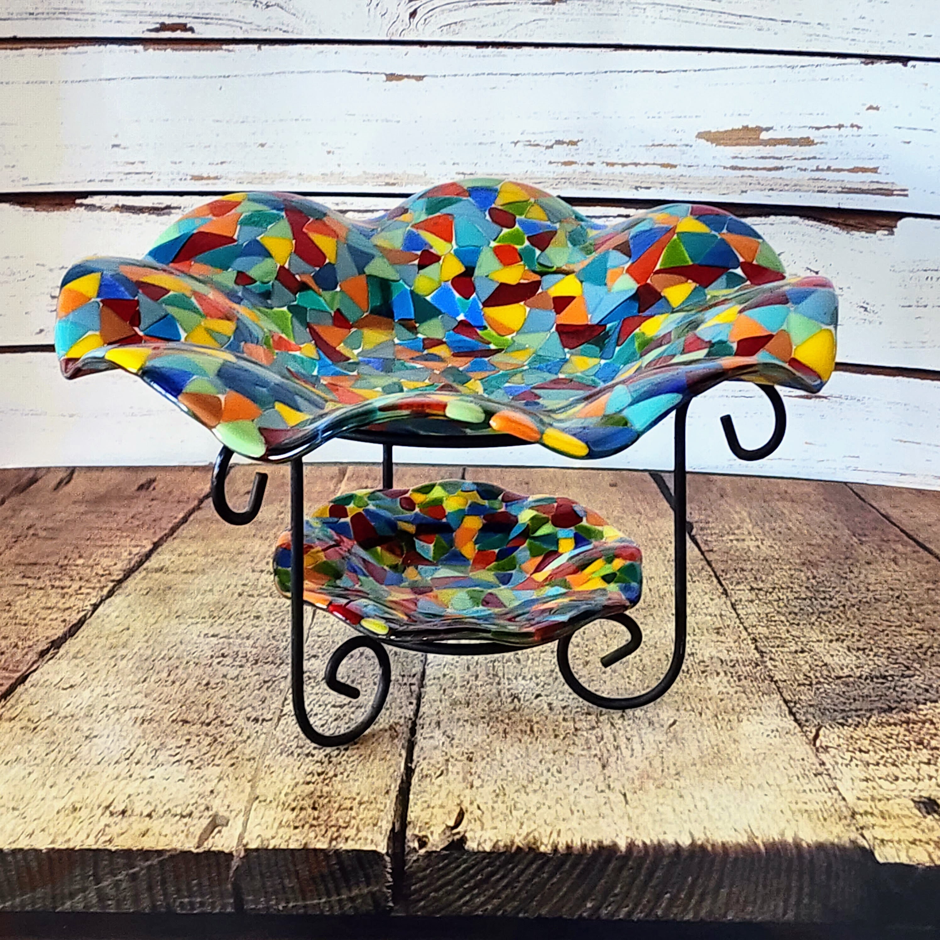 Glass Centerpiece for Dining Table, Rainbow Glass Bowl, Coffee Table