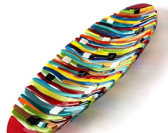Glass centerpiece for dining table, Modern artistic art glass platter , Colorful Centerpiece , Wedding glass art gift , coffee table decor