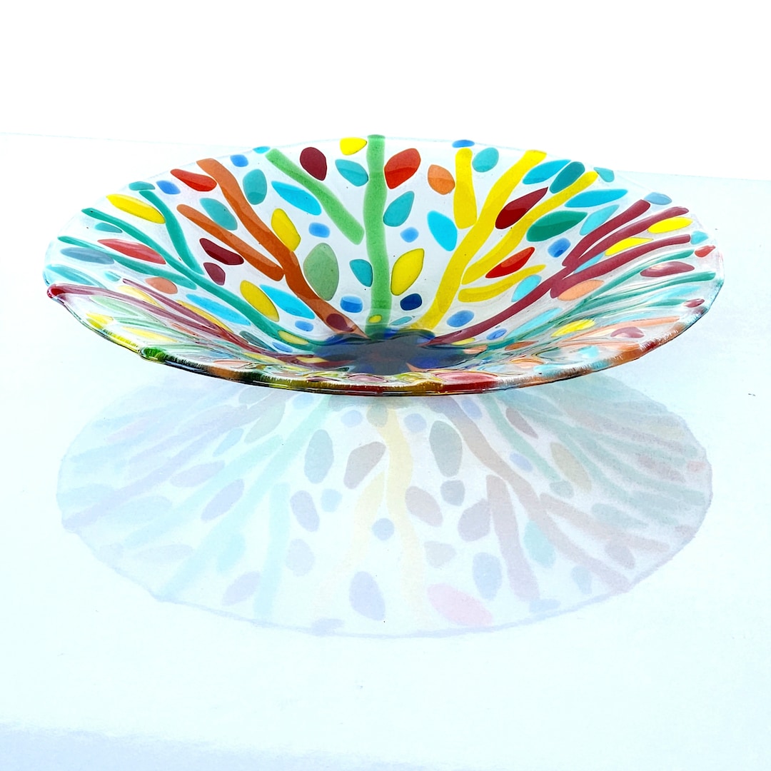Fruit Glass Bowl, Round Fused Glass Bowl, Coffee Table Decor, Home