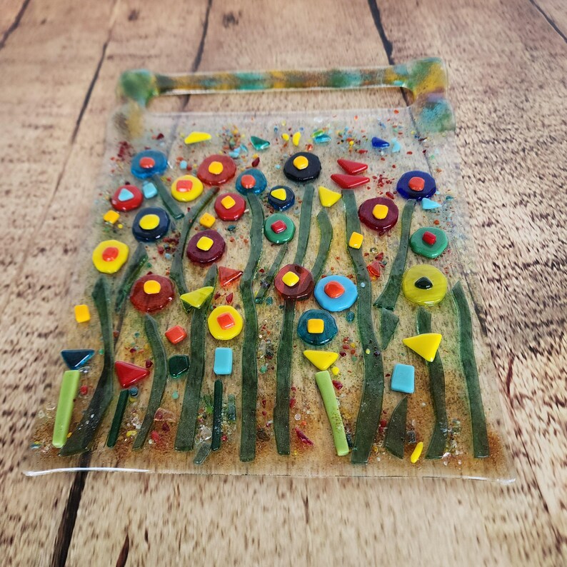 Fused glass Suncatcher Floral wall art, Entryway wall decor, Gift for mom, Housewarming gift, Spring Home wall decor, afbeelding 6