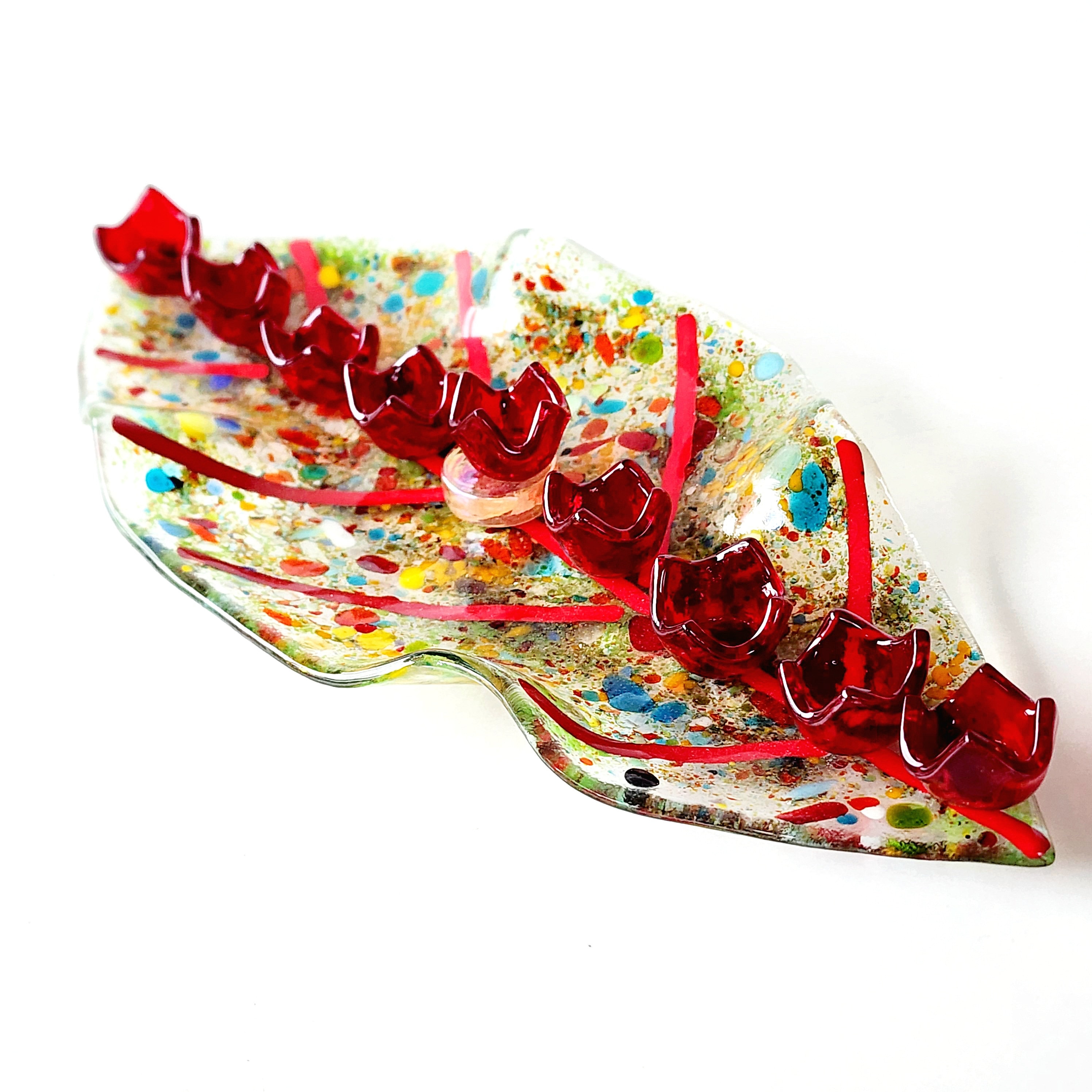 Hanukkah glass Menorah made in Israel,  Stunning Handcrafted Fused Glass Menorah with Artistic Leaf Design for Hanukkah, Bat mitzvah gift,