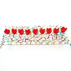 Handmade Fused Glass Hanukkah Menorah: Colorful Modern Judaica