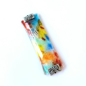 Mezuzah case | jewish gift | Unique modern Mezuzah | glass Mezuzah | one of a kind | jewish art | Judaica from Israel | Rainbow mezuzah