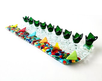 Hanukkah glass menorah, Jewish gift, made in Israel, Colorful Hanukkah Menorah, Bat mitzvah gift, Modern  Menorah, Jewish wedding gift