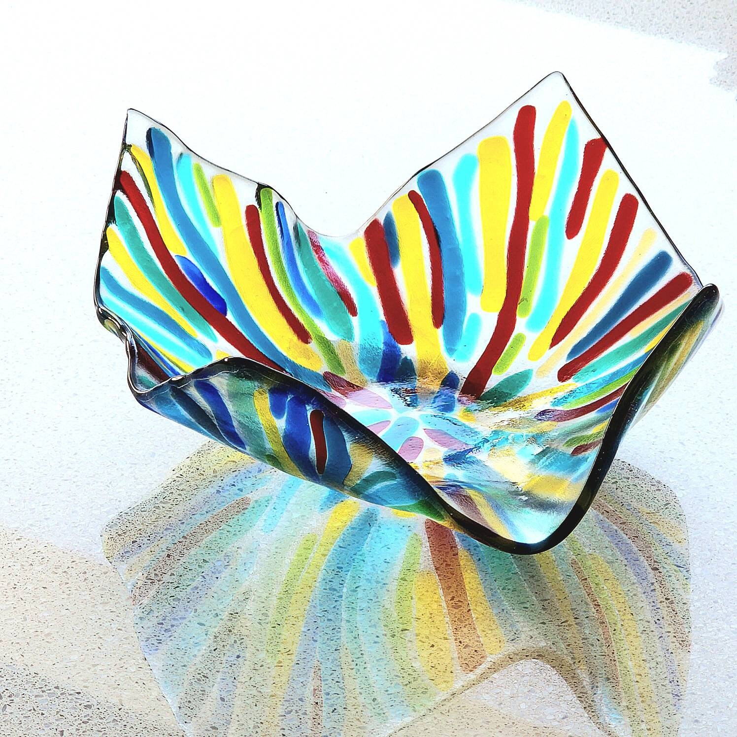Fused Glass Art Bowl, Small Fused Glass Dish , Fused Glass Gift Idea ,fused Glass Trinket Dish