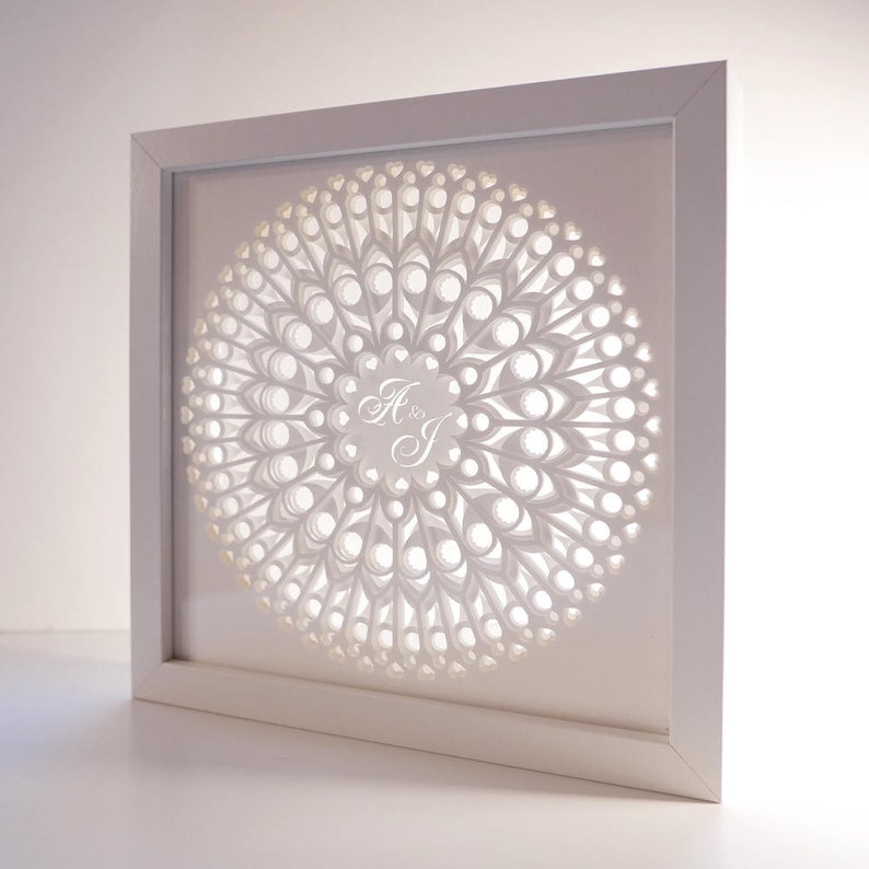 MANDALA DIVINE 25cm/10 3 layers of lace like cut white paper, double sided glass shadowbox image 1