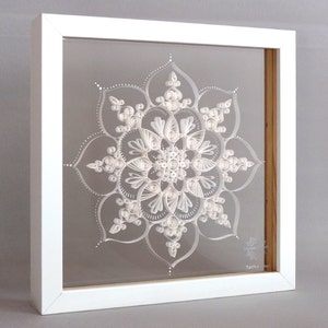 MANDALA Kolam JAIPUR 25cm/10 white paper Quilling, double sided glass shadowbox image 2
