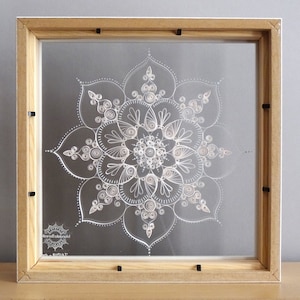 MANDALA Kolam JAIPUR 25cm/10 white paper Quilling, double sided glass shadowbox image 5