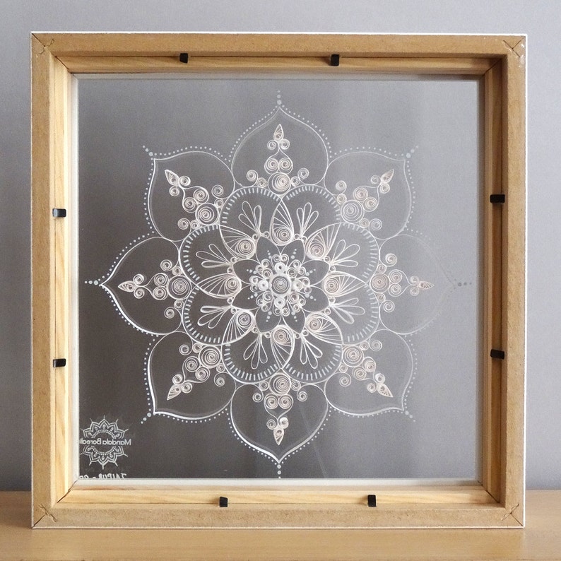 MANDALA Kolam JAIPUR 25cm/10 white paper Quilling, double sided glass shadowbox image 5