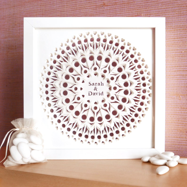 MANDALA DIVINE 25cm/10 3 layers of lace like cut white paper, double sided glass shadowbox image 3