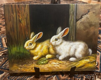 Peinture à l'huile originale traditionnelle de lapins de lapin 12 "x 16"