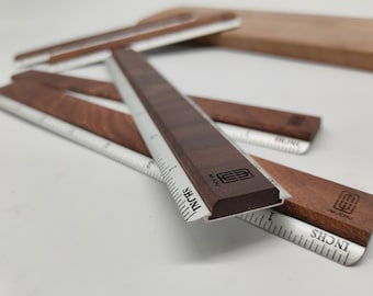 Handmade Walnut Ruler: Aluminum Alloy Measuring Tool, Engraving Available