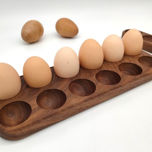 Handmade Walnut Wooden Egg Holder - Holds 12 Eggs