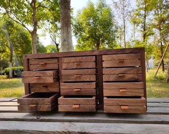 Handcrafted Black Walnut Cabinet with 12 Drawers - Jewelry Storage, jewelry box, storage box, wooden box