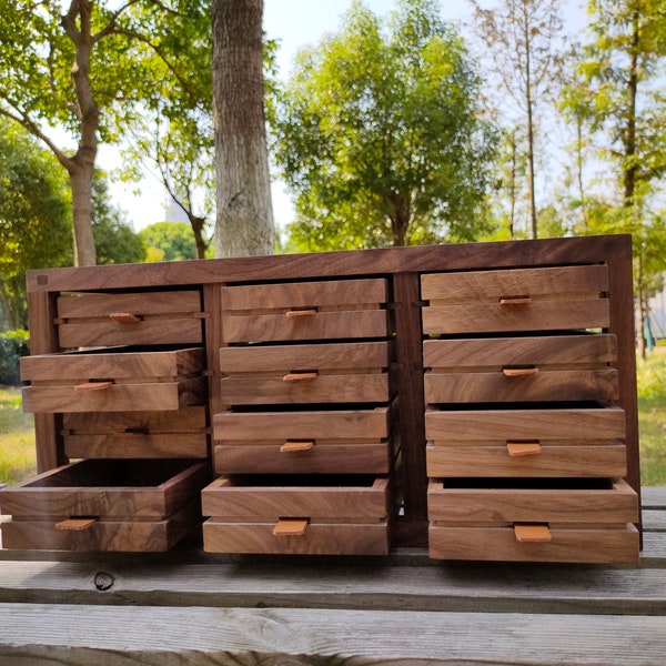 Black walnut twelve drawer cabinet, jewelry box, storage box, wooden box