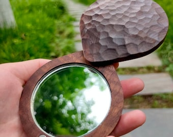 Handmade Walnut & Cherry Wood Portable Mirror: Magnetic Travel Mirror