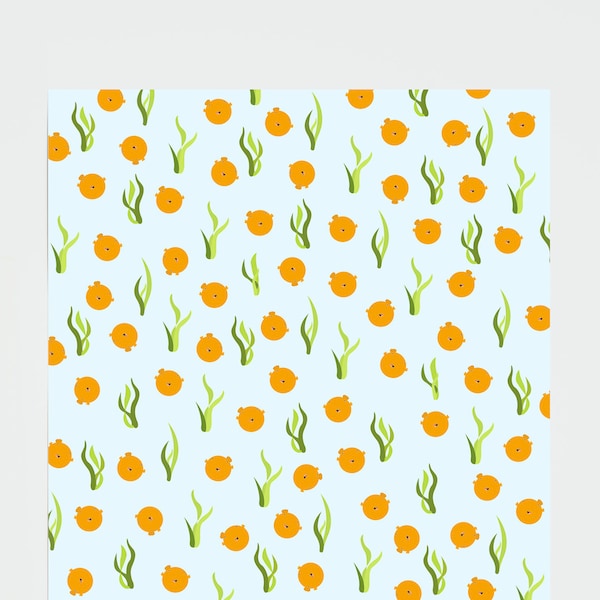 3x Geschenkpapier - Weltraumrakete 50x70cm - Illustriert, Kugelfisch, Meer, Geschenkpapier, Verpacken,Recyclingpapier