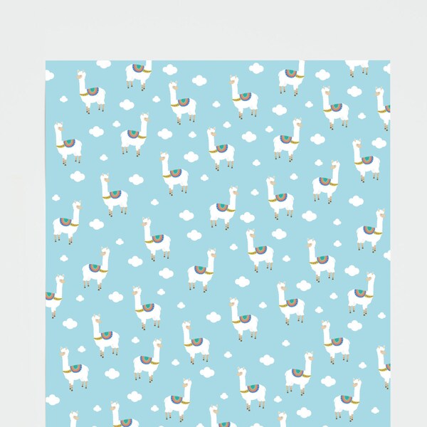 3x Geschenkpapier - Alpaka 50x70cm - Illustriert, Alpaka, Wolken, Kinder, Geschenkpapier, Verpacken, Recyclingpapier